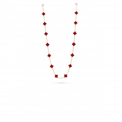 VAN CLEEF ARPELS VINTAGE ALHAMBRA LONG NECKLACE, 20 MOTIFS - YELLOW GOLD, CARNELIAN  VCARD39800